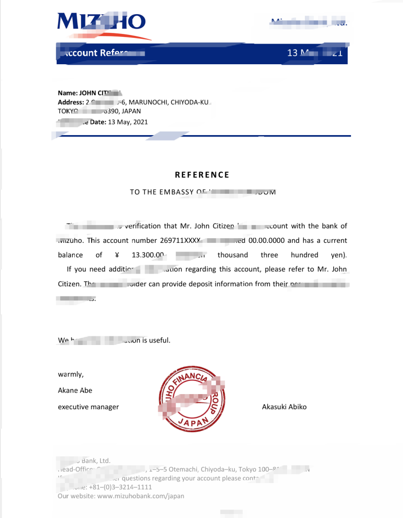 日本瑞穗银行推荐信模板第二版Japan Mizuho Bank Reference Letter Template Version 2-橙黄跨境，美国英国法国德国意大利各国证件驾照ID一个专业证件ID帮你KYC一路前行的网站