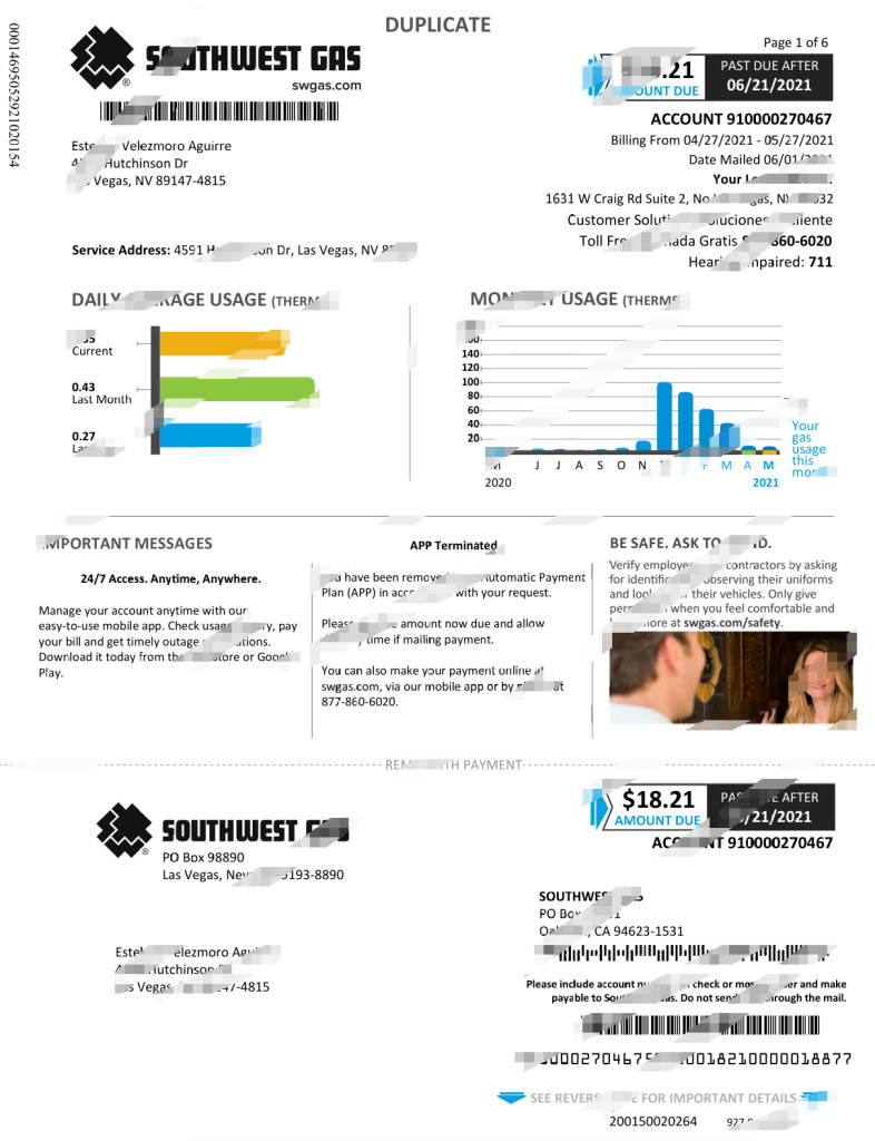 美国西南天然气公司燃气账单模板（Word 和 PDF 格式）United States Southwest Gas Corporation Gas Bill Template in Word and PDF format-橙黄跨境，美国英国法国德国意大利各国证件驾照ID一个专业证件ID帮你KYC一路前行的网站