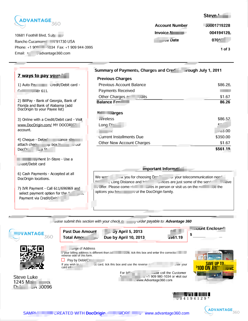 美国DocOrigin电话账单模板（Word和PDF格式）United States DocOrigin Phone Bill Template in Word and PDF format-橙黄跨境，美国英国法国德国意大利各国证件驾照ID一个专业证件ID帮你KYC一路前行的网站