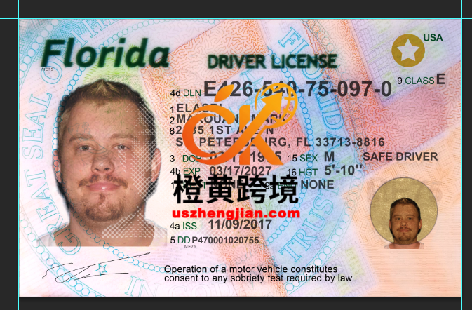 美国 佛罗里达州驾驶执照模板PSD format V2 Florida driver’s license template PSD 格式 V2-橙黄跨境，美国英国法国德国意大利各国证件驾照ID一个专业证件ID帮你KYC一路前行的网站