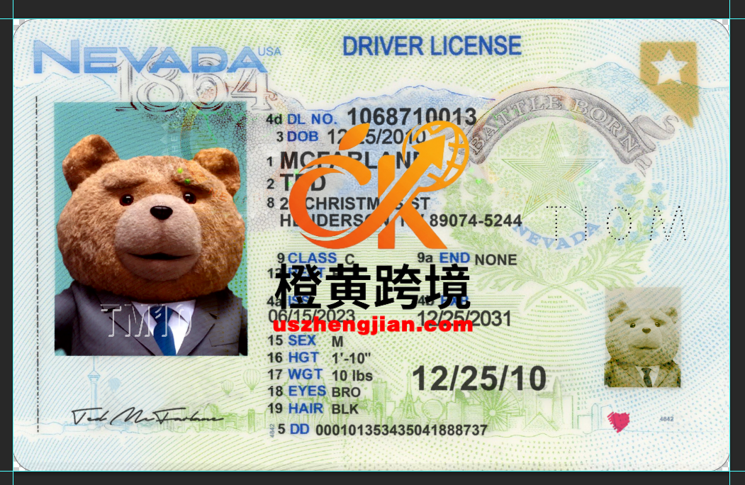 美国内华达州驾驶执照 PSD 模板 1200 DPI（2025 版）USA Nevada Driving License PSD Template 1200 DPI (2025 version)-橙黄跨境，美国英国法国德国意大利各国证件驾照ID一个专业证件ID帮你KYC一路前行的网站