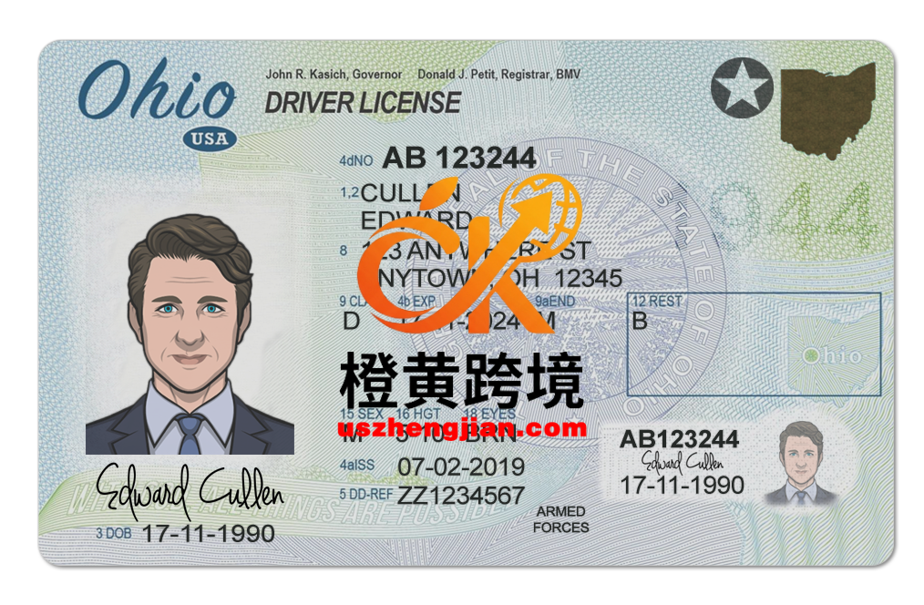 美国俄亥俄州驾驶证/驾照高质量PSD/Photoshop/PS模板Ohio driver’s license high quality PSD/Photoshop/PS template-橙黄跨境，美国英国法国德国意大利各国证件驾照ID一个专业证件ID帮你KYC一路前行的网站