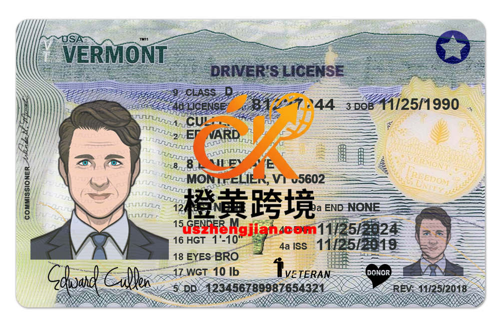 美国佛蒙特州Vermont DL新版驾驶证/驾照高质量PSD/PS模板（新版）Vermont DL new version of the driver’s license / license high quality PSD / PS template (new version)-橙黄跨境，美国英国法国德国意大利各国证件驾照ID一个专业证件ID帮你KYC一路前行的网站