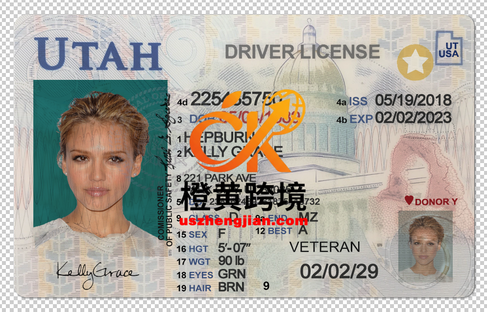 美国犹他州Utah DL驾驶证/驾照高质量PSD模板/photoshop/PSUtah DL driver’s license / license high quality PSD template / photoshop / PS-橙黄跨境，美国英国法国德国意大利各国证件驾照ID一个专业证件ID帮你KYC一路前行的网站