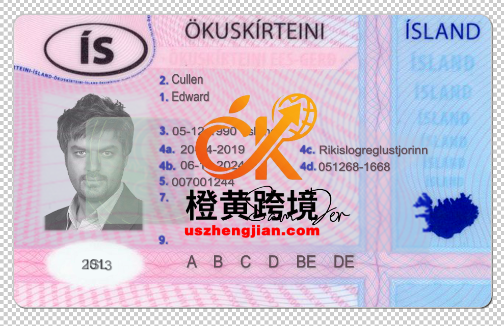 冰岛驾照/驾驶证PS/PSD模板Icelandic driver’s license PS/PSD template-橙黄跨境，美国英国法国德国意大利各国证件驾照ID一个专业证件ID帮你KYC一路前行的网站