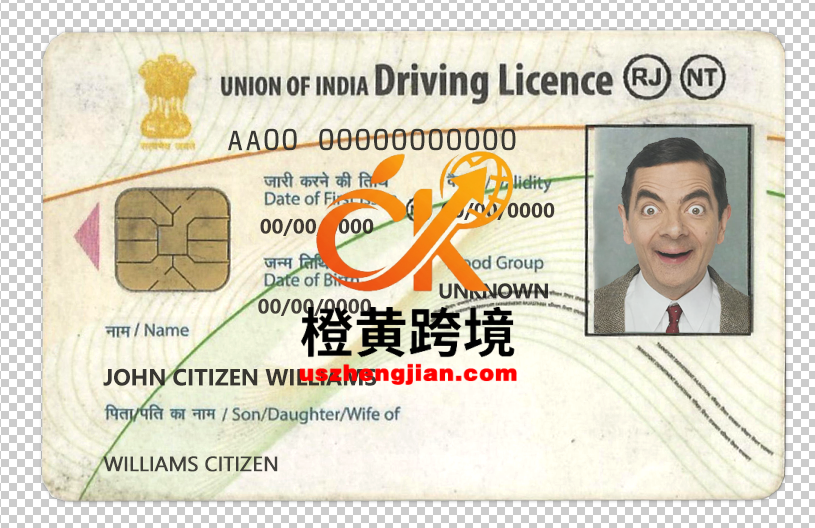 印度驾驶执照 PSD 模板（含字体）India driving license PSD template with fonts-橙黄跨境，美国英国法国德国意大利各国证件驾照ID一个专业证件ID帮你KYC一路前行的网站
