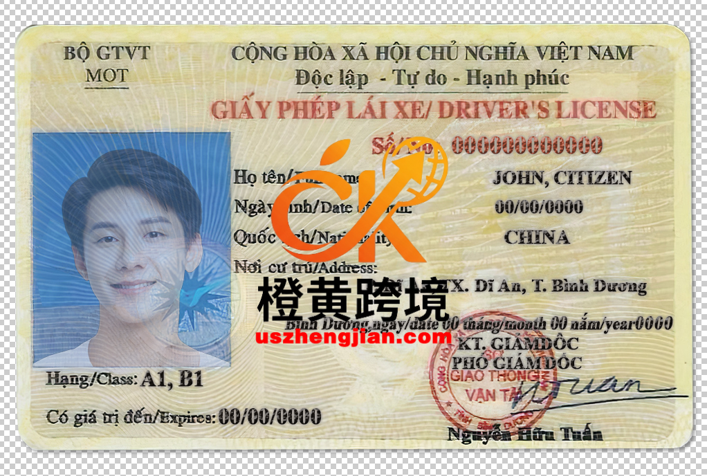 越南驾照/驾驶证PSD模板 (V2)Vietnam Driver’s License PSD Template (V2)-橙黄跨境，美国英国法国德国意大利各国证件驾照ID一个专业证件ID帮你KYC一路前行的网站