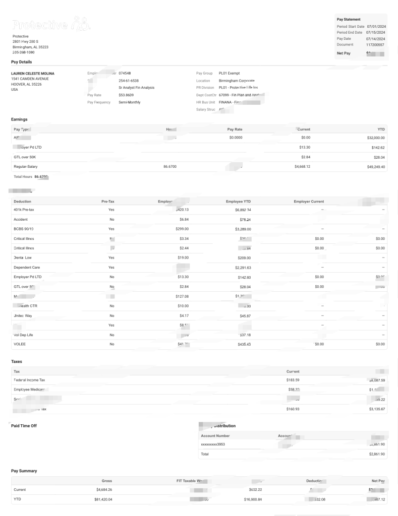 美国保护性工资单 Word 和 PDF 模板（2 页）USA Protective Paystub Word And PDF Template (2 Pages)-橙黄跨境，美国英国法国德国意大利各国证件驾照ID一个专业证件ID帮你KYC一路前行的网站